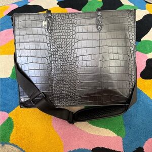 BEIS Black Croc-Embossed Tote Bag
